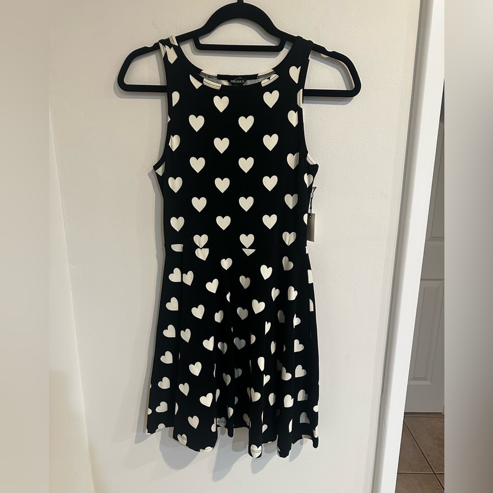 Forever 21 Black and White Heart Mini Dress